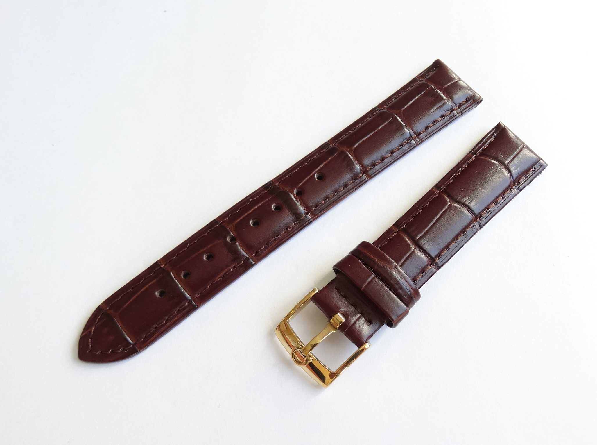 Pasek skórzany do zegarka Omega brązowy 18mm 20mm klamra srebrna złota