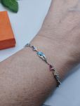 Srebrna bransoletka z kolorowymi kwiatami, próba 925, długość 17-21 cm