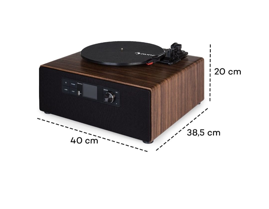 Gramofon, internet/ DAB+/ UKF, USB, 40 W maks., brązowy