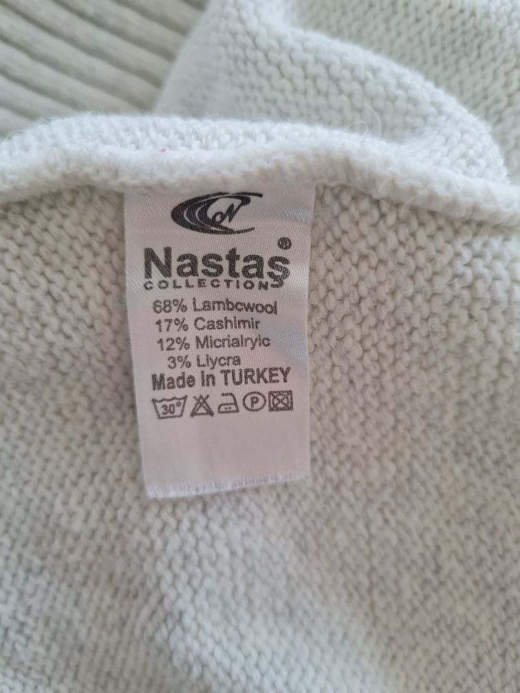 Sweter meski kremowy z golfem wełna owcza XL 42
