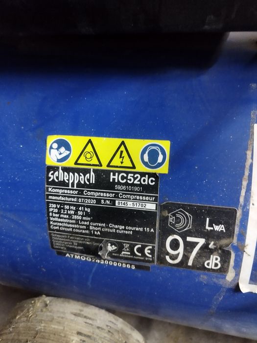 Kompresor dwutłokowy 50L Scheppach HC52dc