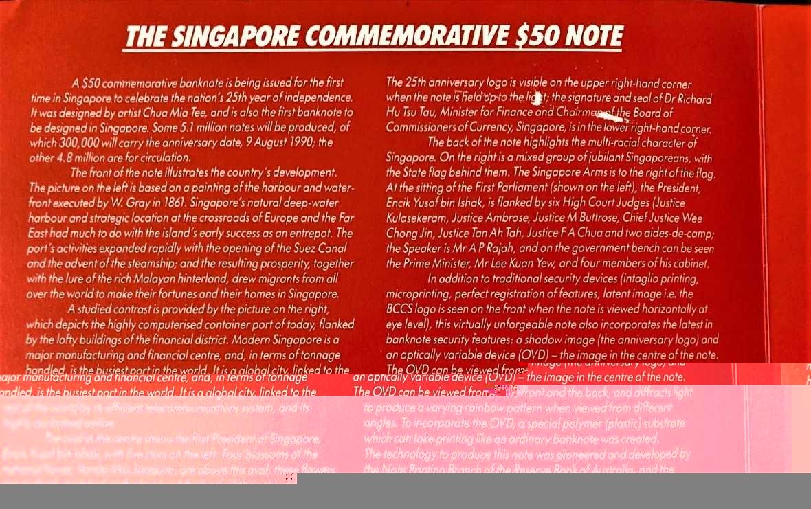 SINGAPUR 1990-50 dolarów-P30 FOLDER-UNC-polimer!Gratis wysyłka!