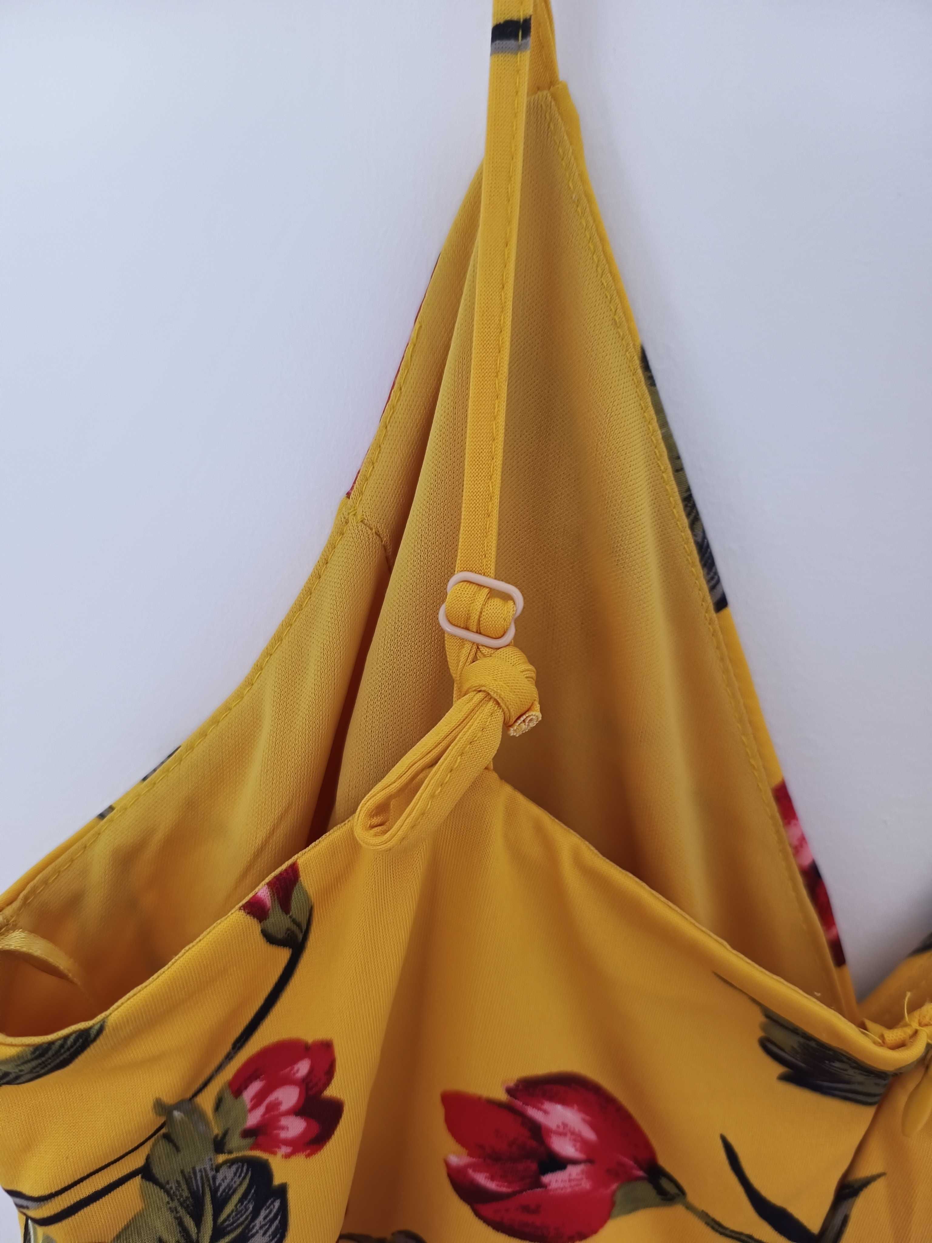 Primark zolty kwiecisty kombinezon szerokie nogawki spodnie 3/4 44XXL