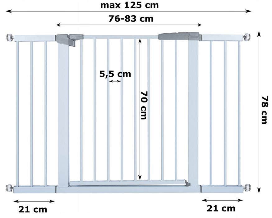 Barierka, bramka rozporowa zabezpieczająca na schody, drzwi 76-125 cm