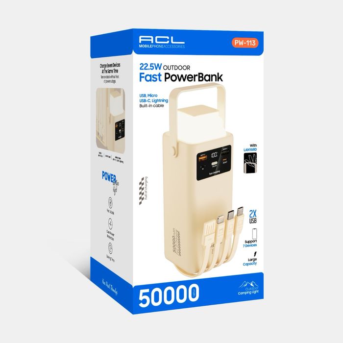 аккумулятор (пауэрбанк) ACL PW-113 с заявленной емкостью 50000 мАч.
