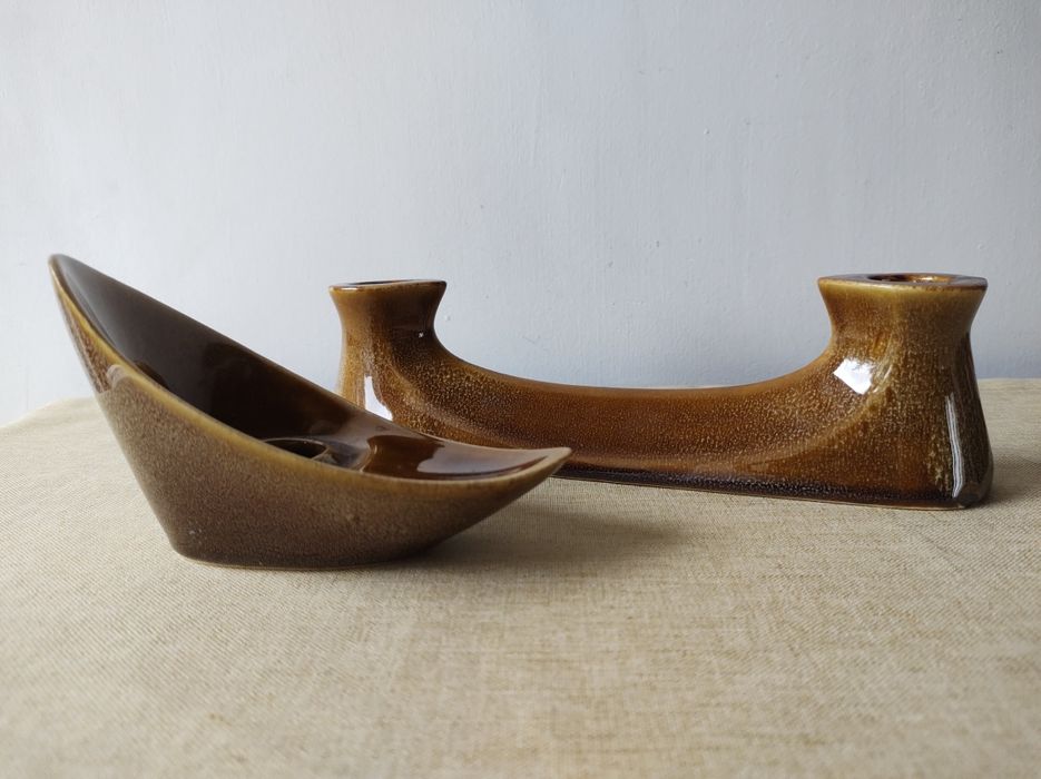 Ceramika Mirostowice świecznik wazon zestaw (5sztuk) kolekcja PRL