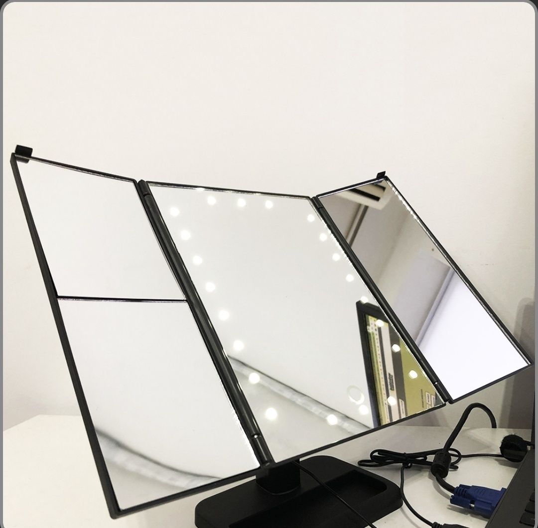 Настільне косметичне складне дзеркало з LED-підсвічуванням