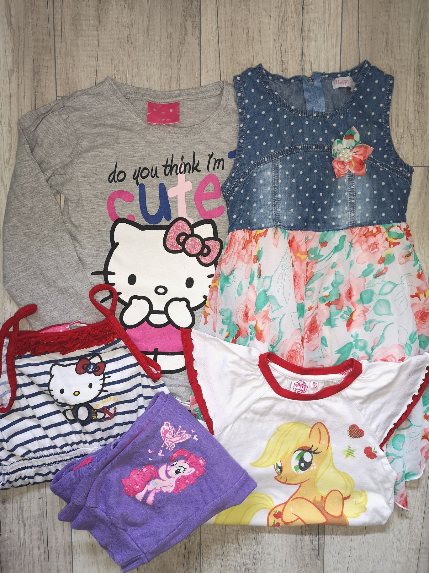 Zestaw Hello Kitty, Little Pony, ubranka dla dziewczynki r. 116/122