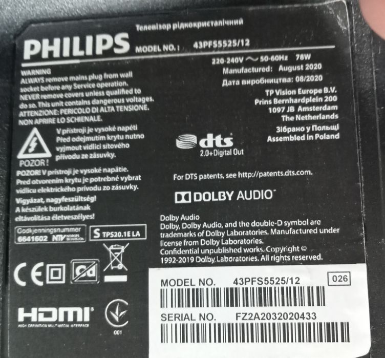 Płyta główna Philips 43PF55525/12