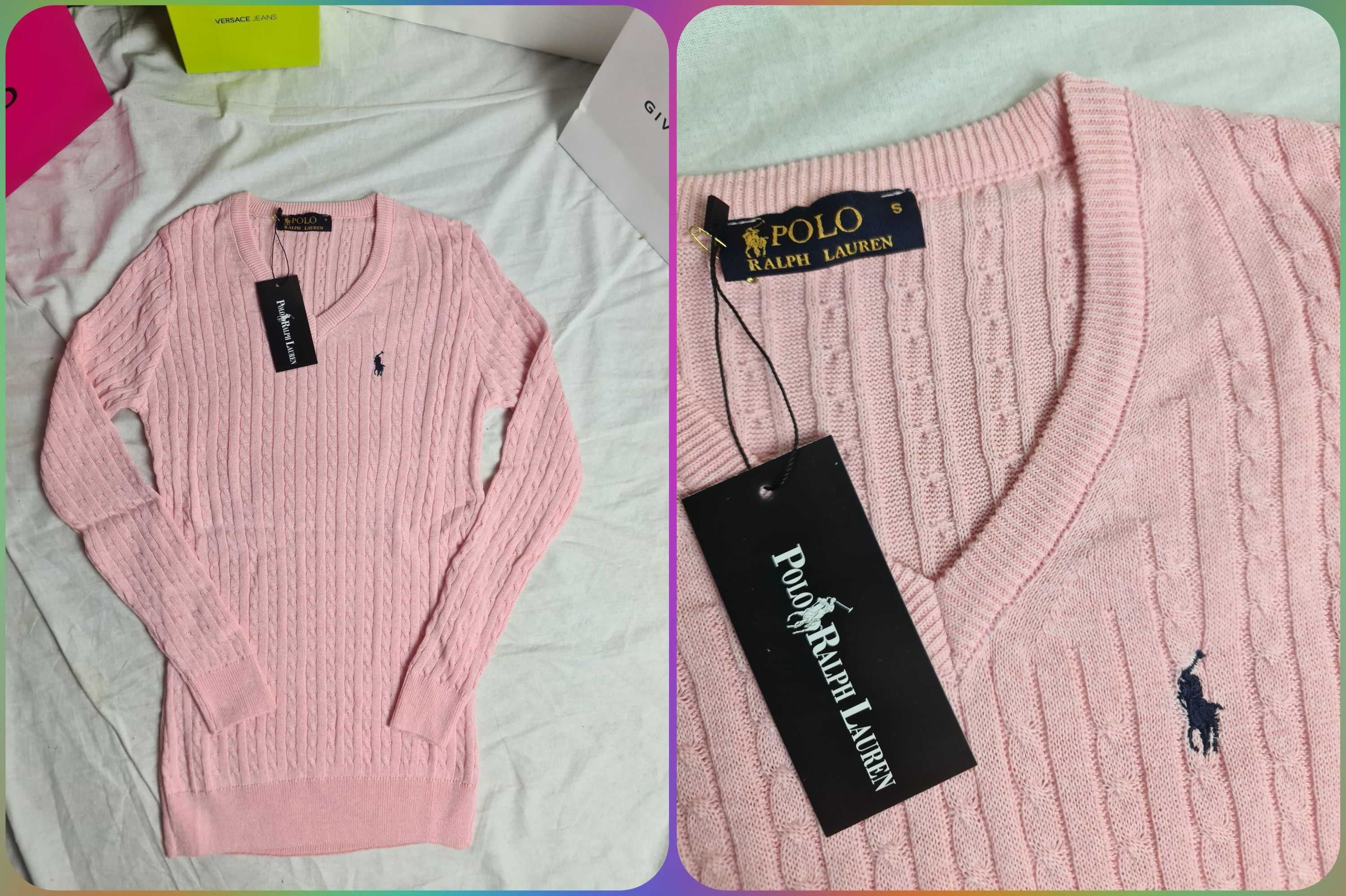 Sweter damski w serek ralph lauren kolory hit