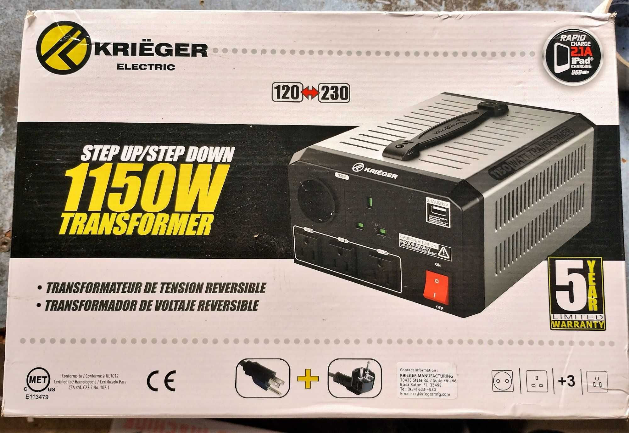 Krieger 1150 W transformator napięcia, 110 V do 230 V i odwrotnie