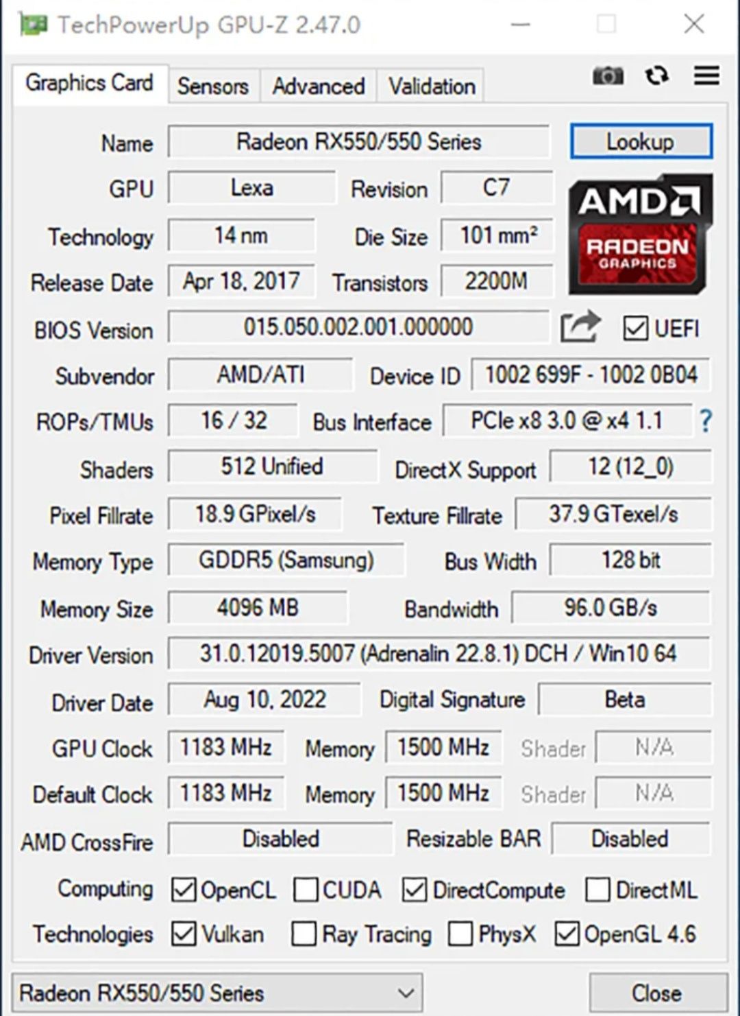Відеокарта RX 550 робоча