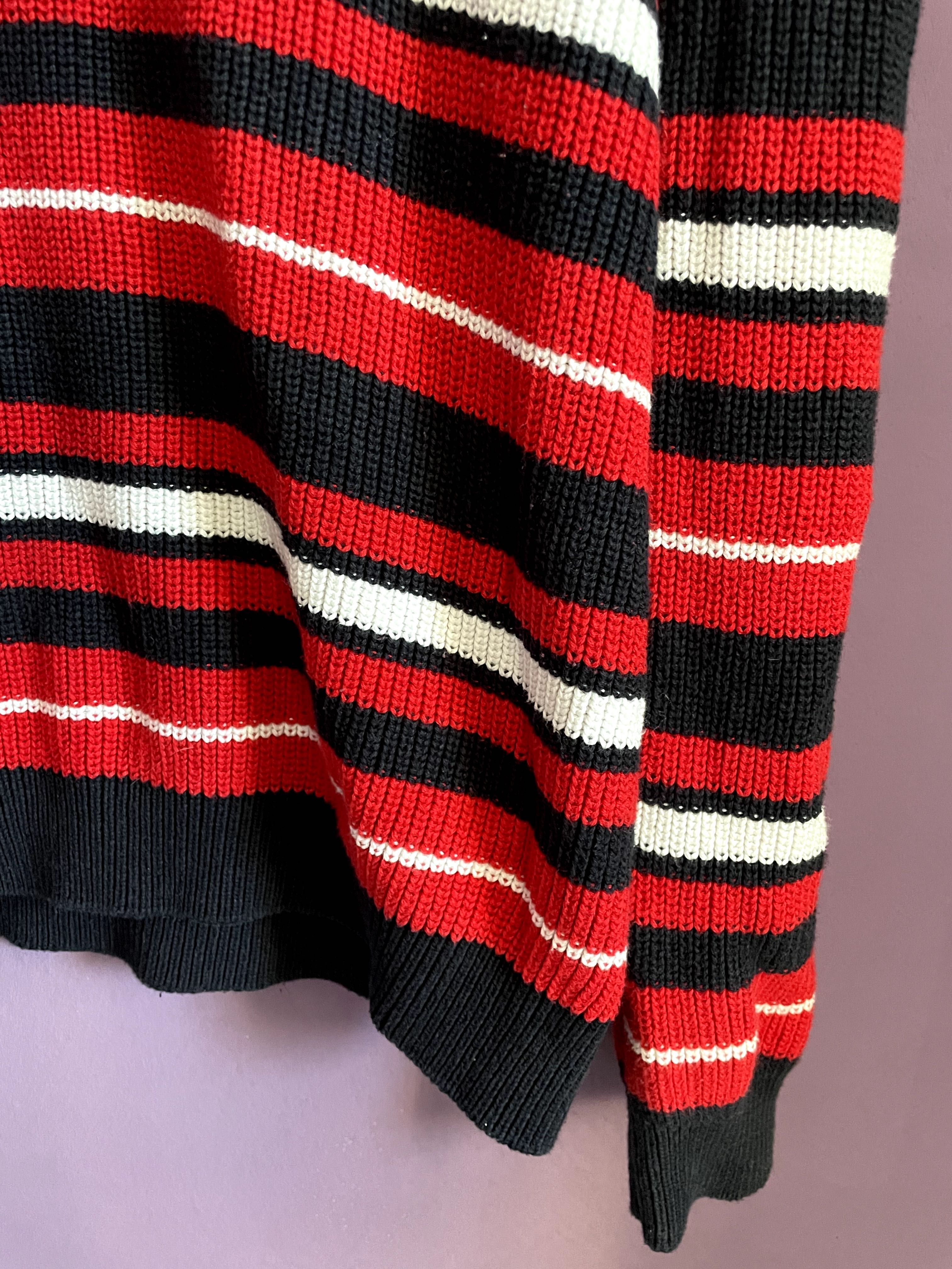 Gruby bawełniany sweter długi oversize w paski bawełna XL red Herring
