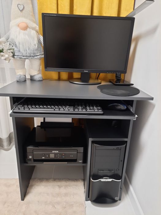 Biurko grafitowe pod komputer stacjonarny i drukarkę biurowe domowe
