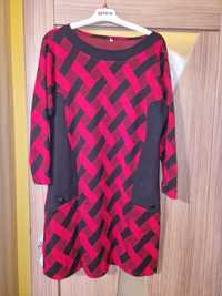 Sukienka Tunika damska 52 czarno-czerwona wzór kratka