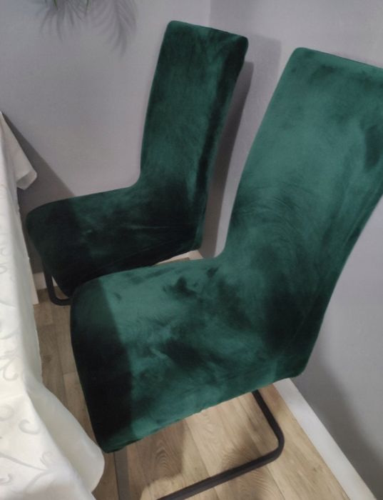 Zestaw 4 pokrowców na krzesła ZIELONE elastyczny welur grube pokrowce