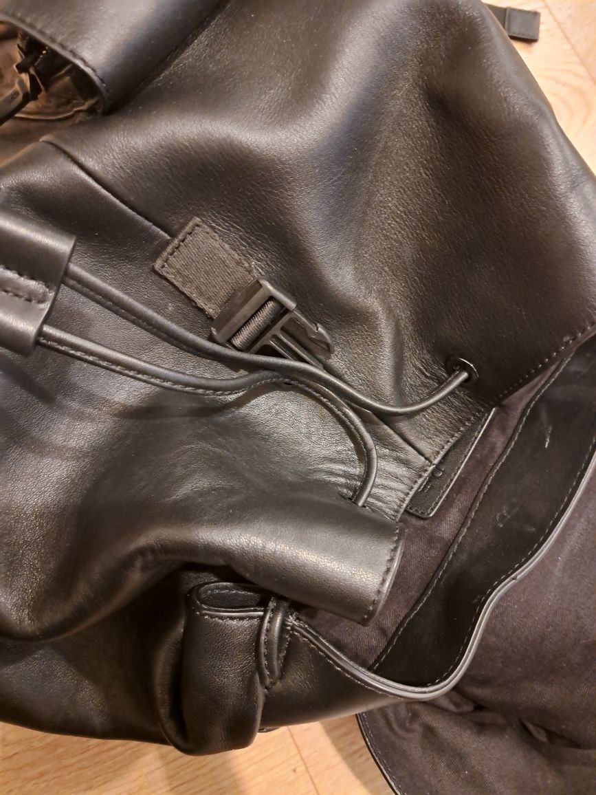 Duży plecak massimo dutti skóra czarny unisex kieszen na laptopa  wzmo