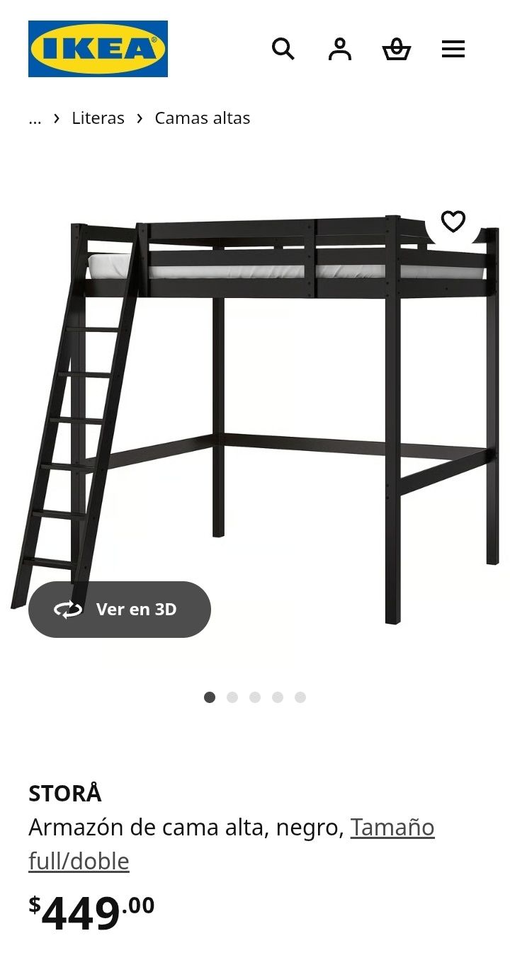 Cama alta mezanino madeira preta com colchão IKEA