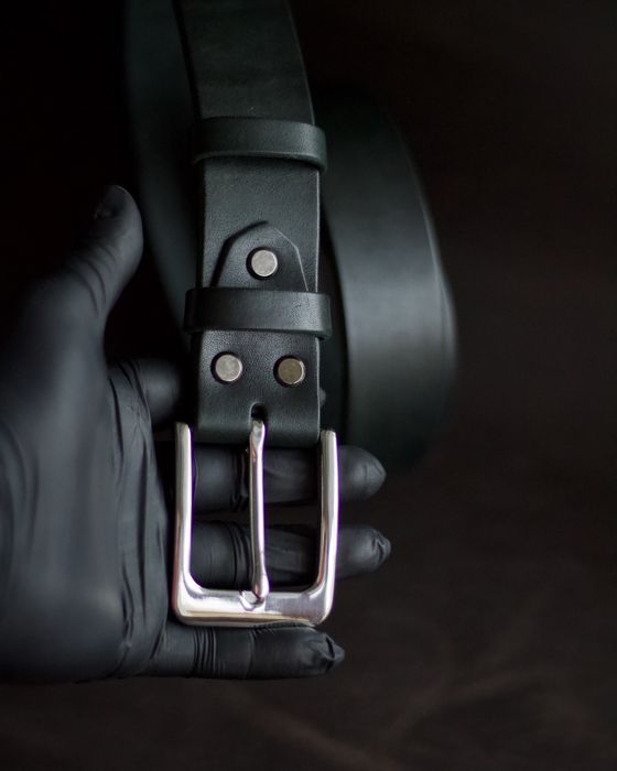 Ремінь чоловічий шкіряний ручноі роботи / зелений ремень мужской 4 см