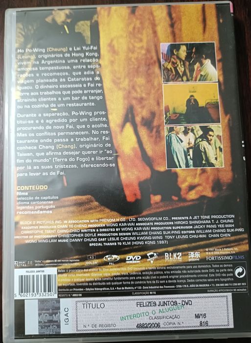 DVD "Felizes Juntos" de Wong Kar-Wai