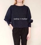 Granatowy sweter r S - XL wełna moher bufki