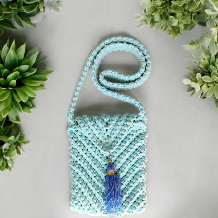 Niebieska torebka listonoszka bawełniana handmade