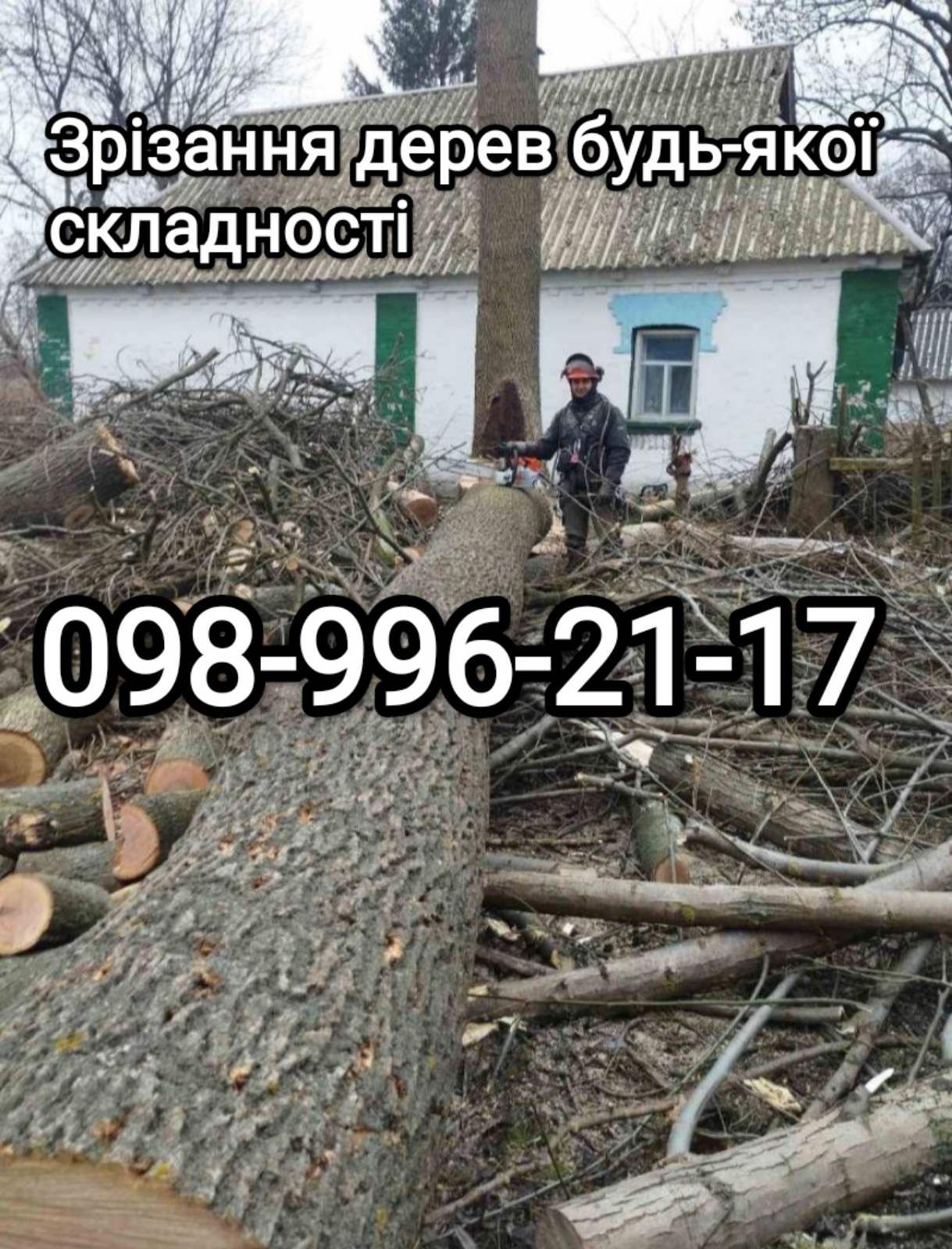Зрізання аварійних дерев.Порізка на дров.а.Подрібнення гілля.
