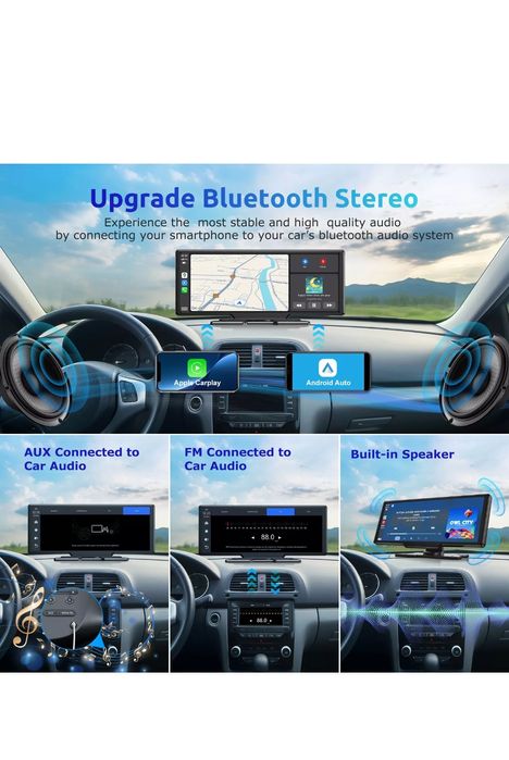 4K Dash Cam Car Stereo Touch Screen Wireless Carplay & Android Auto+Re