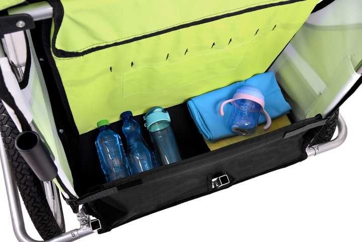 Przyczepka rowerowa 3w1 amortyzowana 2 dzieci LED jogger składana