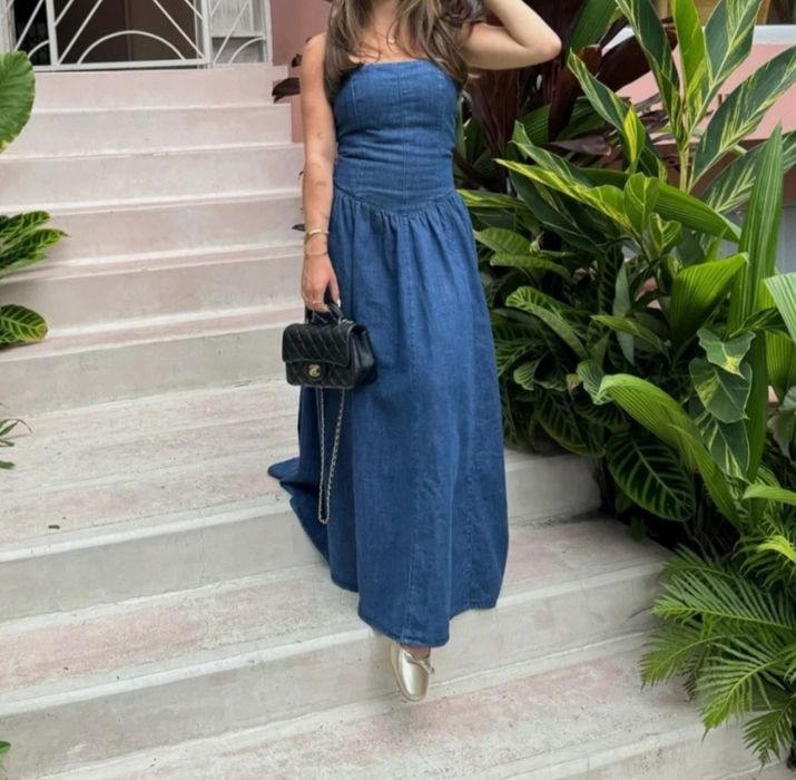 Sukienka Zara xl 42 bawełna cotton viral dżins jeans midi maxi gorset