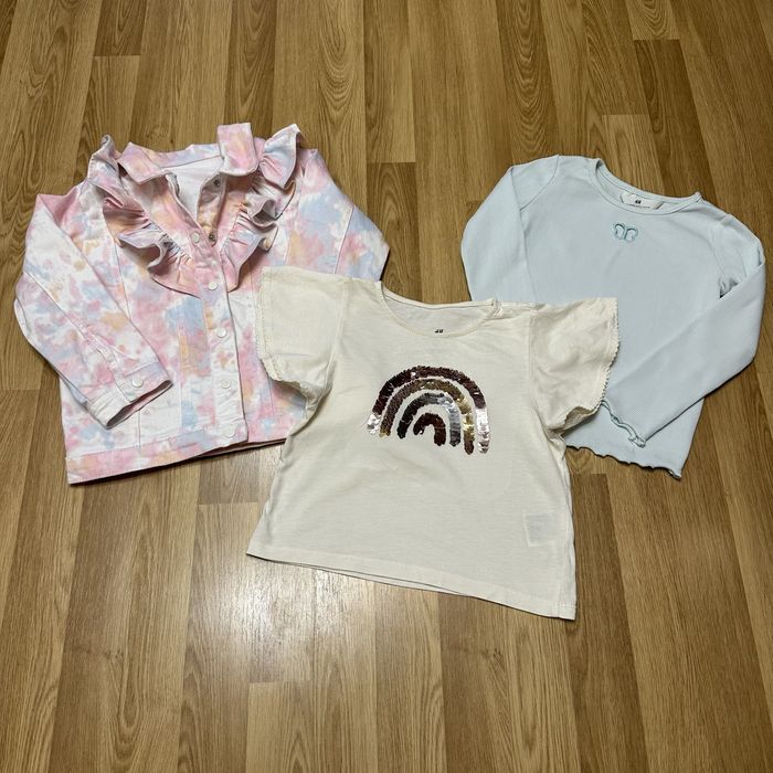 Нарядна джинсовка на дівчинку 5 6 110 116 регланчик в рубчик футболка