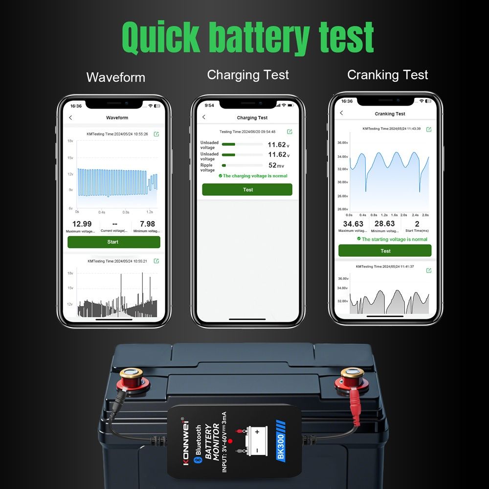 KONNWEI BK300 монитор тестер аккумулятора 6-24V, Bluetooth 5.0. iOS