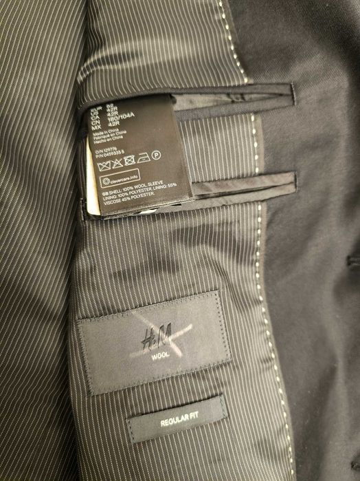Піджак чоловічний H&M 52 M чорний 100% wool Regular fit