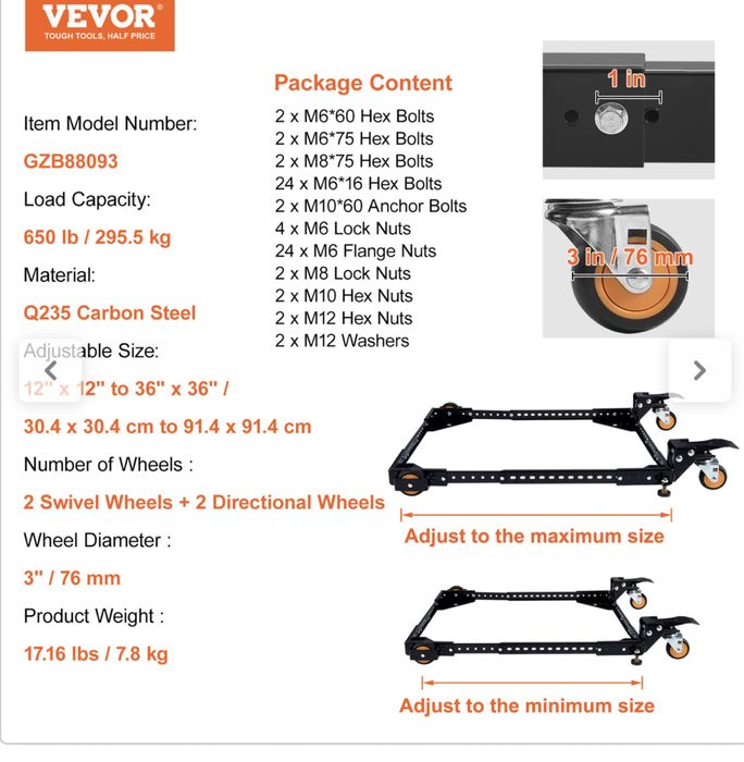 Suporte com rodas para 300kgs VEVOR