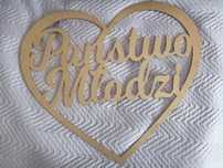 Serce złote ozdoba napis na ściankę ślub Państwo Młodzi koło mąż żona