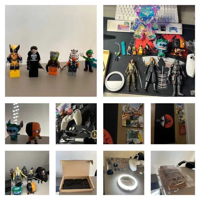 12 figuras: LEGO, Hasbro Star Wars Black Series,DC,Funko Pop+presentes