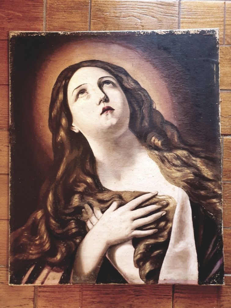 Antiga pintura religiosa - Nossa Senhora das Dores - em óleo sobre tel