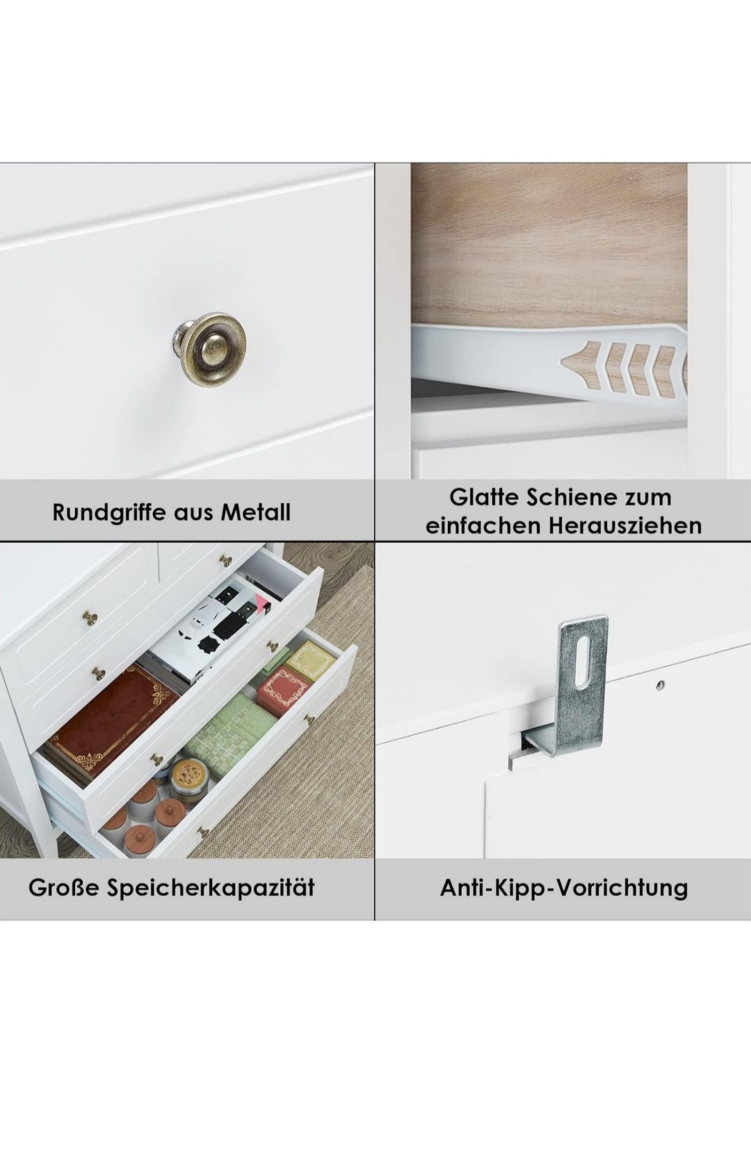 FOREHILL Biała Komoda 5 Szuflad 80x40x80 cm do Sypialni i Salonu