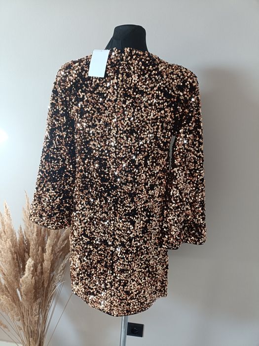 Nowa z metką cekinowa sukienka damska h&m rozmiar XS/s kolor złoty