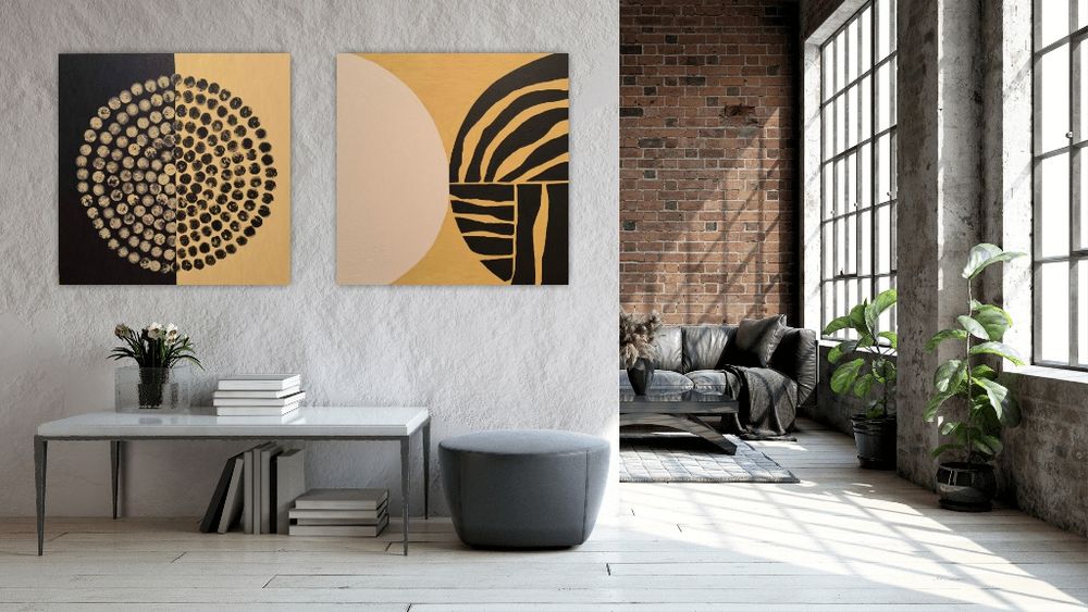 Zestaw dwoch obrazów 80x80 - abstrakcja geometryczna