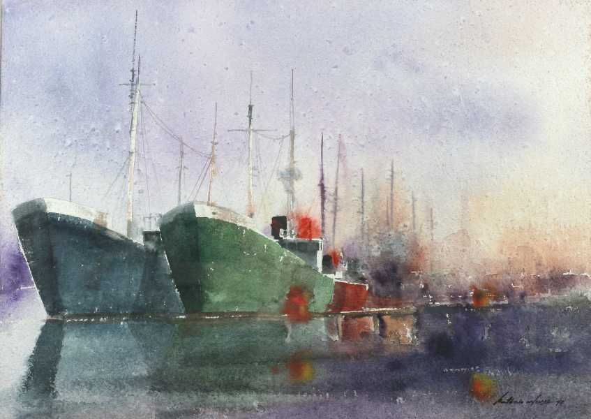 Aguarela António Neves Barcos
