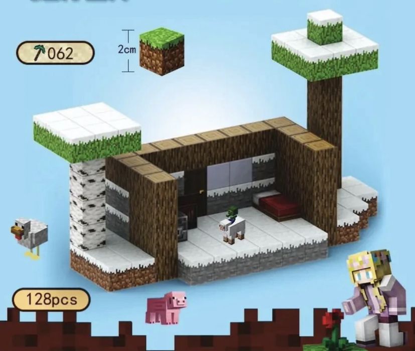магнітний конструктор 128шт майнкрафт minecraft магнитный кубик дом