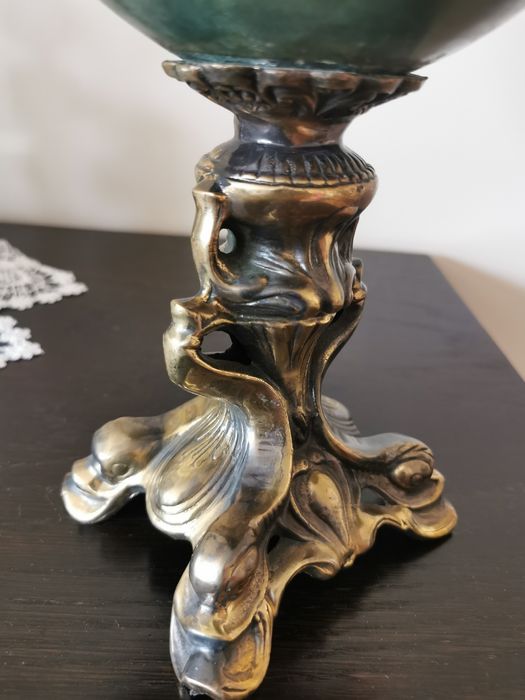 Zielona Żardiniera - patera okucia mosiężne wysokość 27 cm.