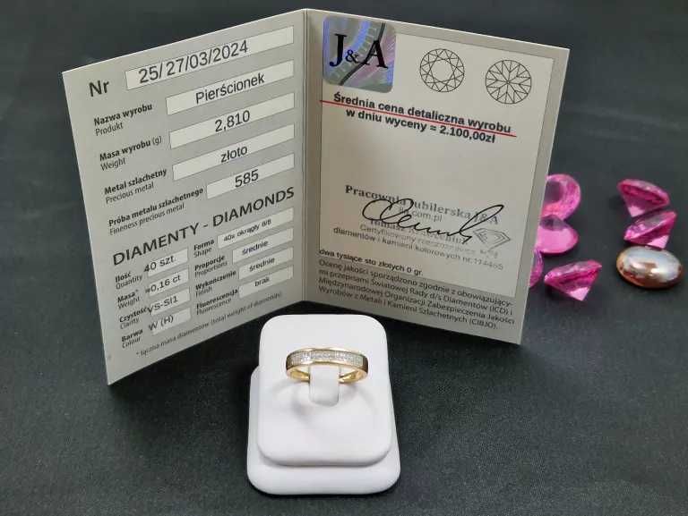 Złoty Pierścionek z Diamentami 0,16CT PR585 R20 2,77G