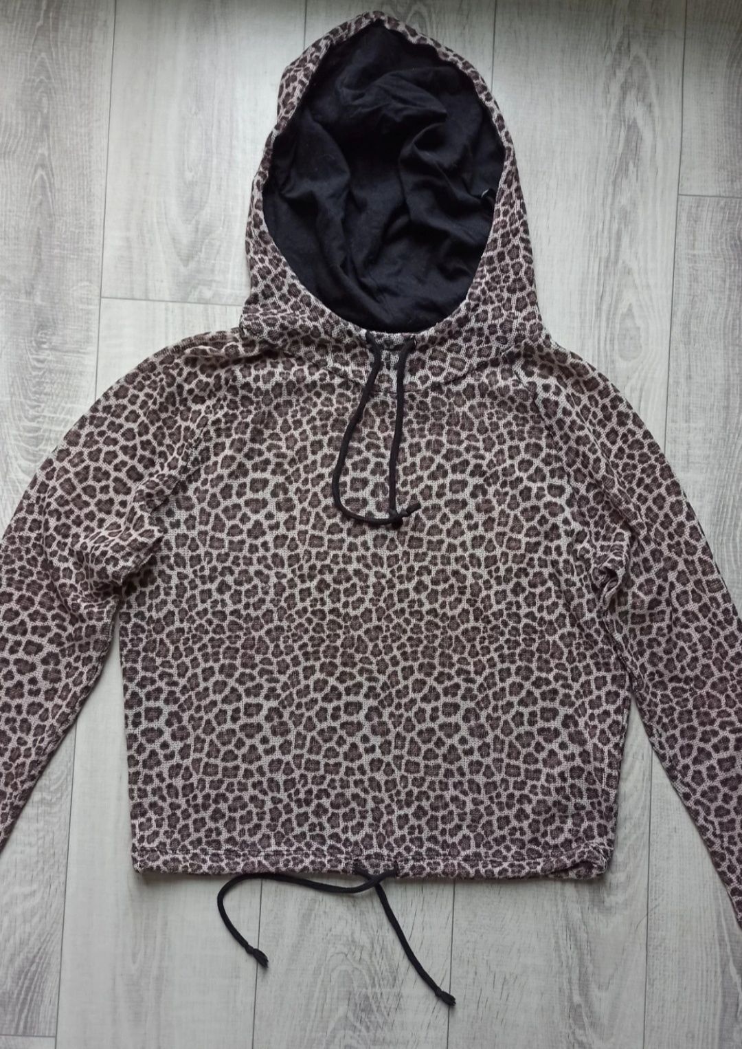 bluza z kapturem siateczkowa siatka ze wzorem w panterkę XS