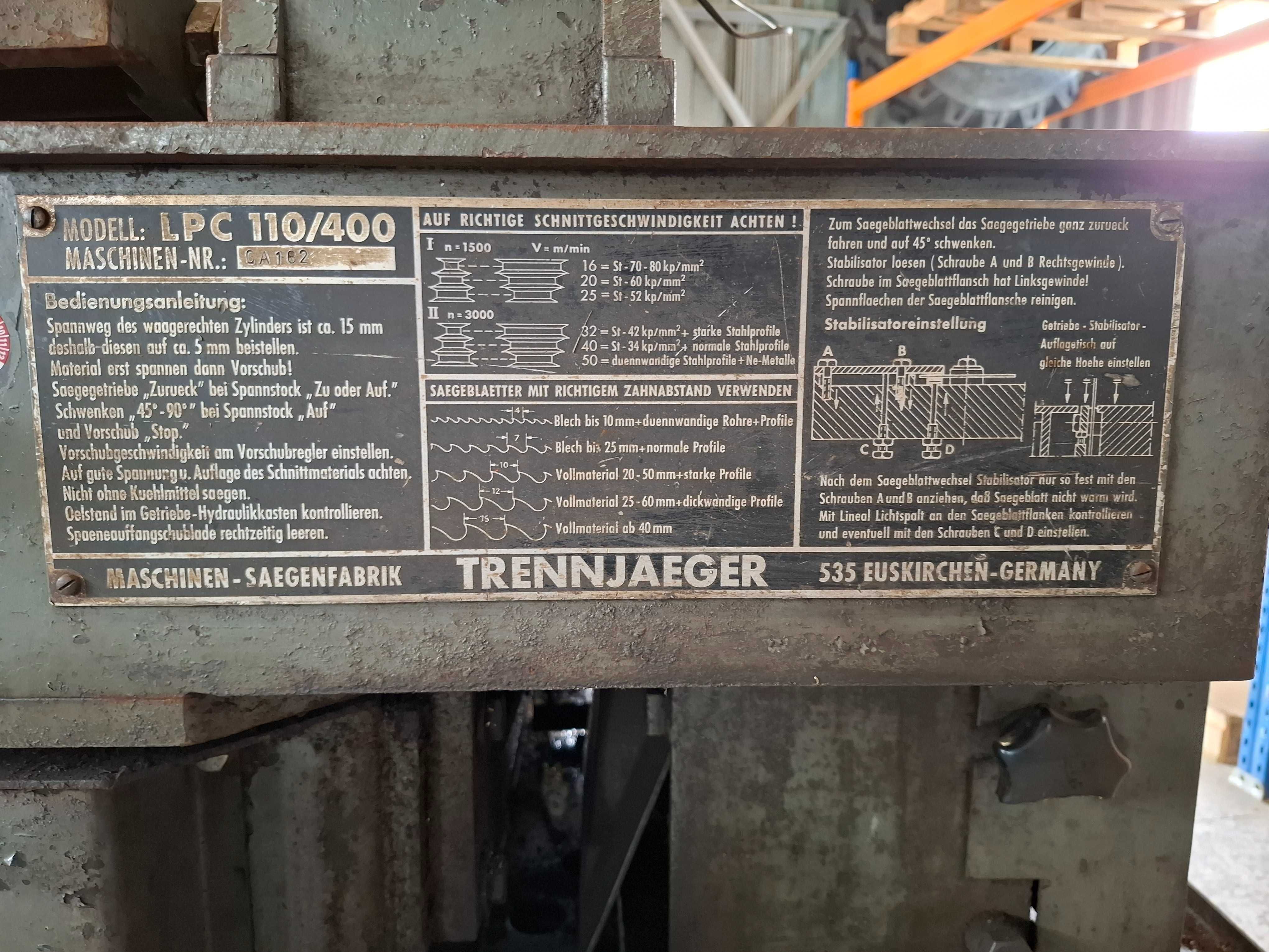 Piła przecinarka tarczowa do metalu stali Trennjaeger LPC 110/400 FVat