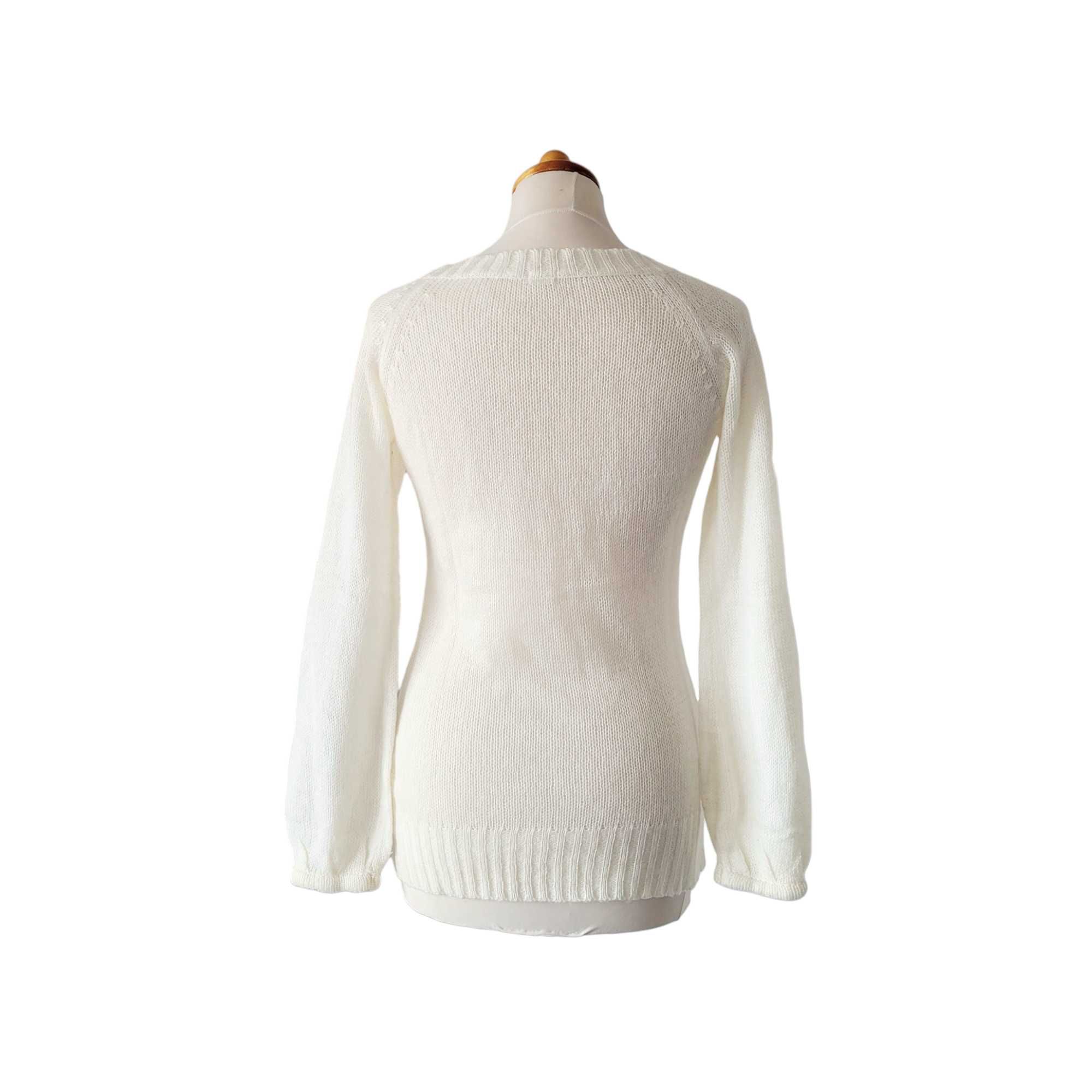 Kremowy ażurowy sweter damski vintage S M plecionki rozszerzane rękawy