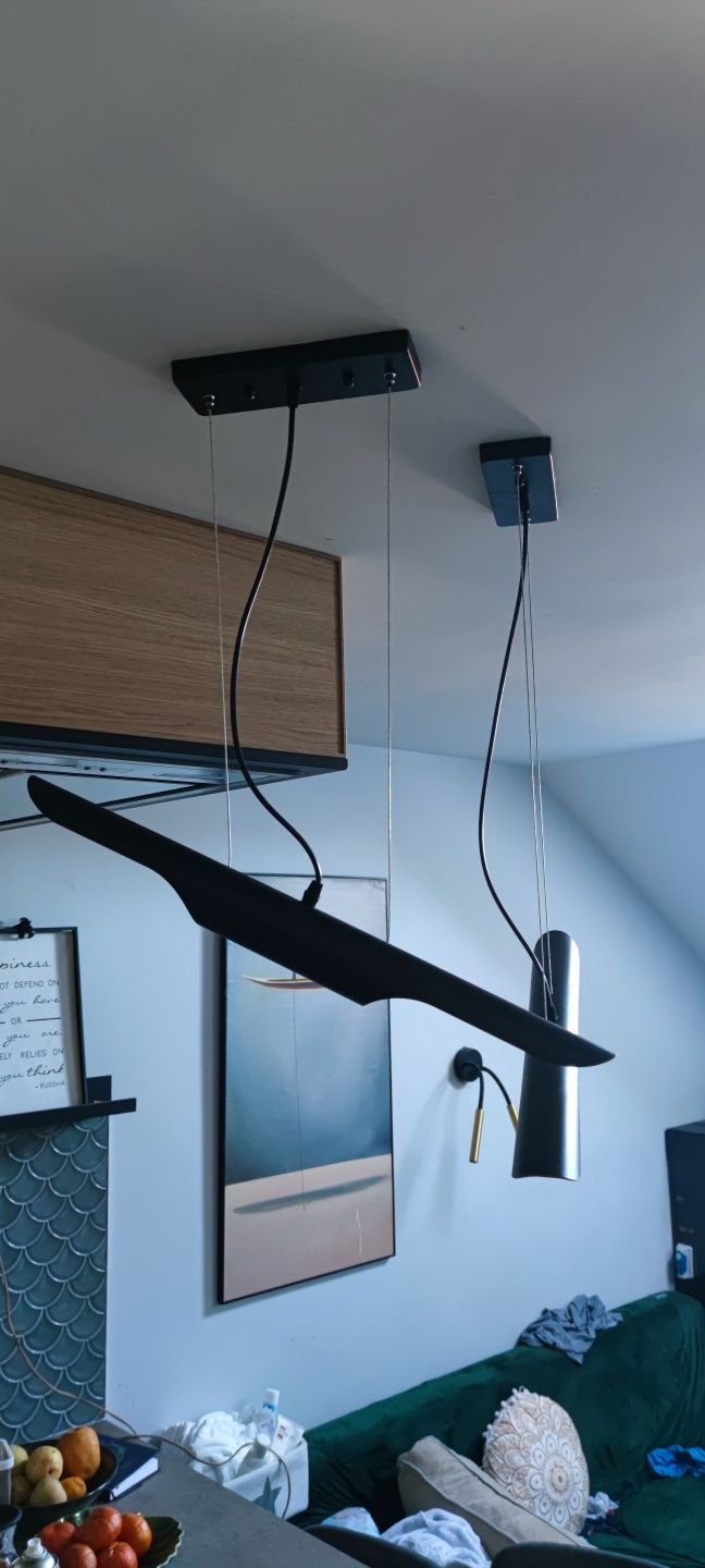 3 Lampy inspirowane czarno złote podłużne wiszące 60 cm