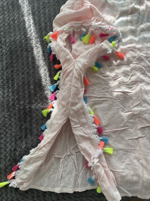 Kolorowa dziewczęca tunika boho z haftem i frędzlami 14 lat 164 cm