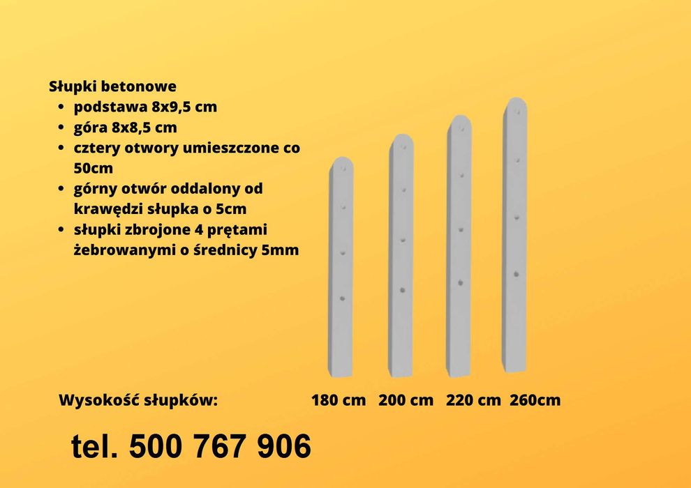 Słupki betonowe ogrodzeniowe siatka leśna 2,20